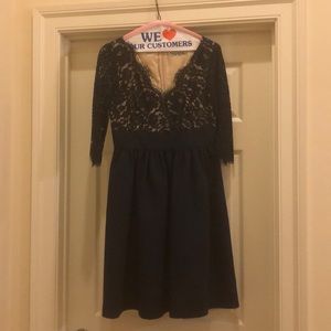 Eliza J Navy Dress with Lace Bodice